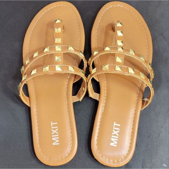 BRAND NEW MIXIT 3-STRAPS THONG WOMEN"S STUDDED DETAILING ROUND TOE  SAND… - Picture 5 of 16